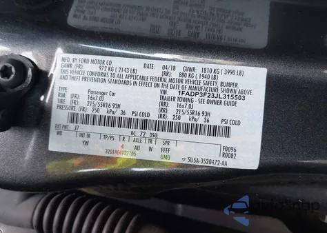 2018 Ford Focus Se z USA, uszkodzony, nr VIN 1FADP3F23JL315503